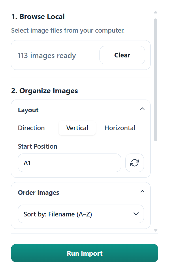 Bulk Image Import add-on interface in Google Sheets