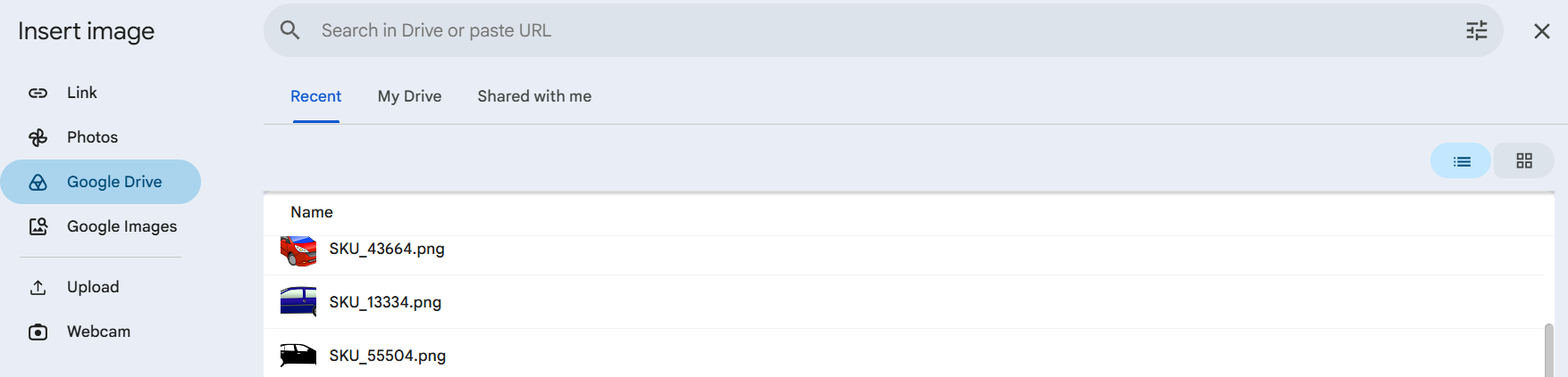 Insert image dialog in Google Sheets