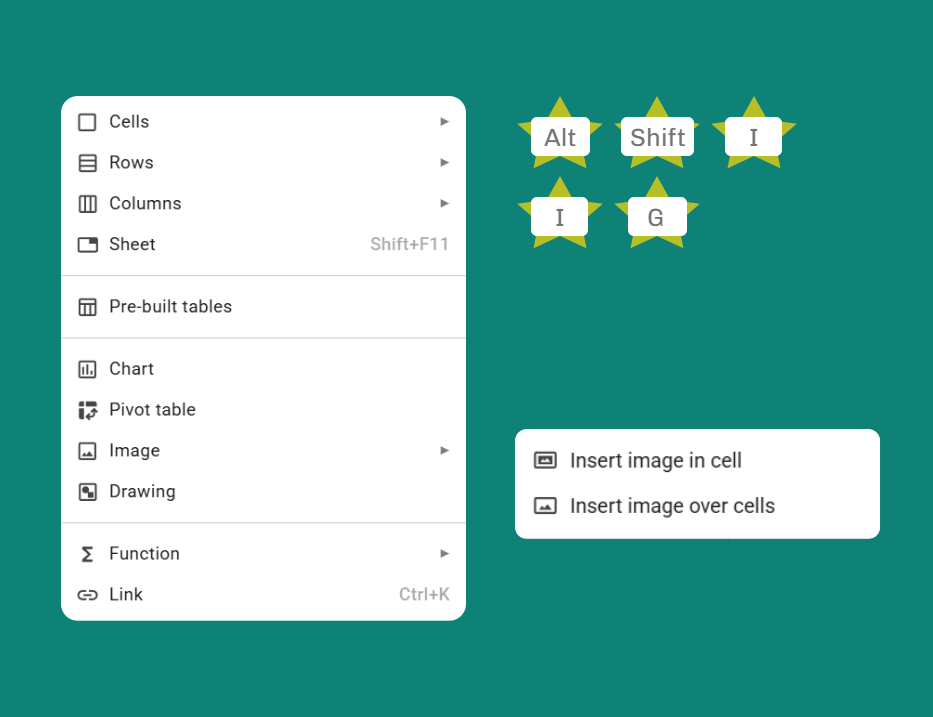 Insert image in cell shortcut in Google Sheets